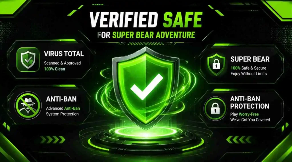 Super Bear Adventure MOD APK 8 Security check for Super Bear Adventure MOD APK showing safe installation tips and malware protection.